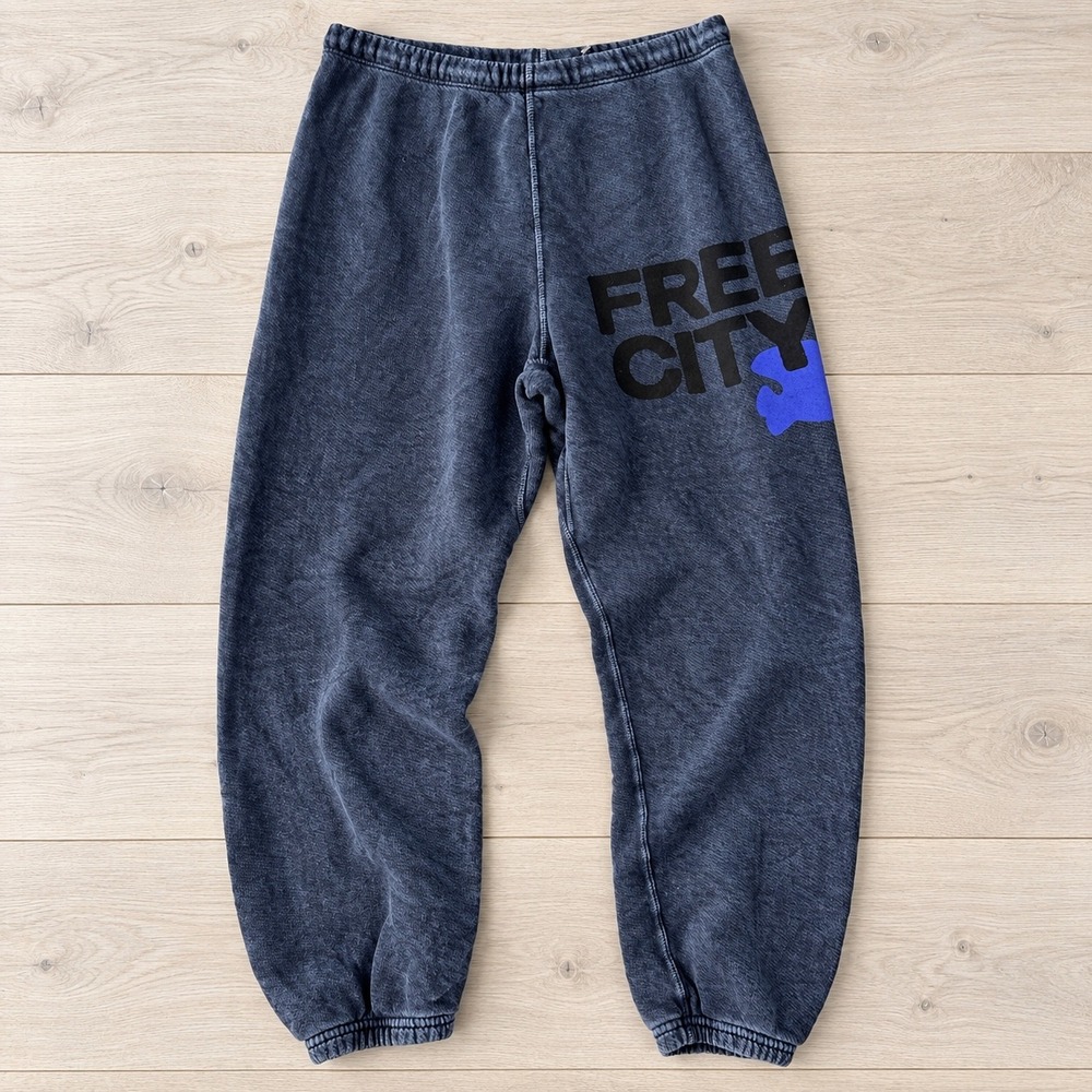 FreeCity Sweatpants Womens XS Blue Sun Faded Graphic French Terry Joggers